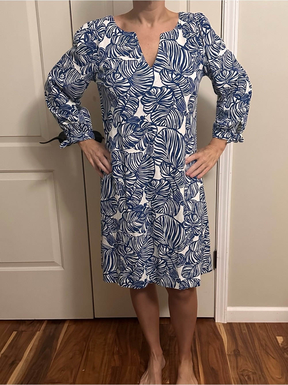 Lilly Pulitzer Navy and White Leaf-Print Dress